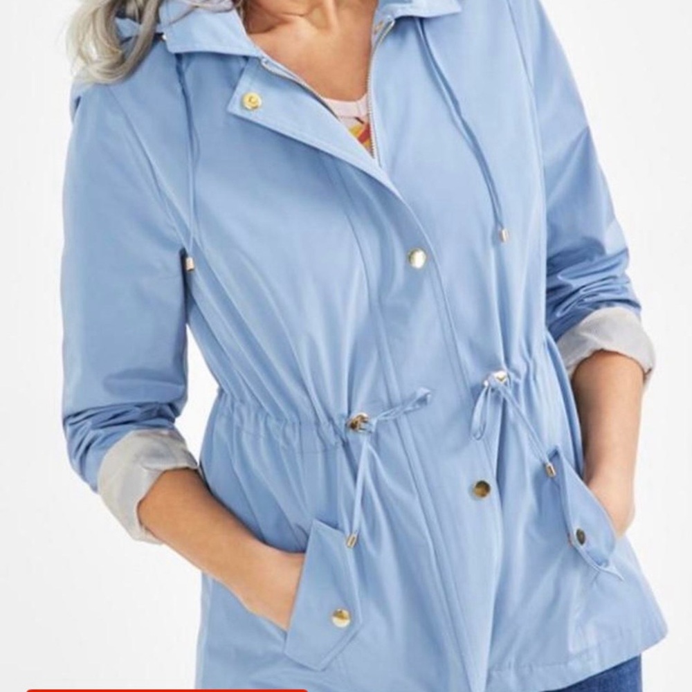 Style & Co. Light Blue Hooded Trench Coat